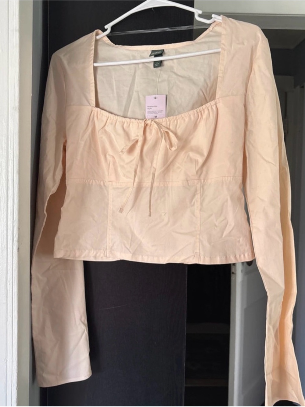 Wild Fable Peach Long-Sleeve Square Neck Tie-Front Top